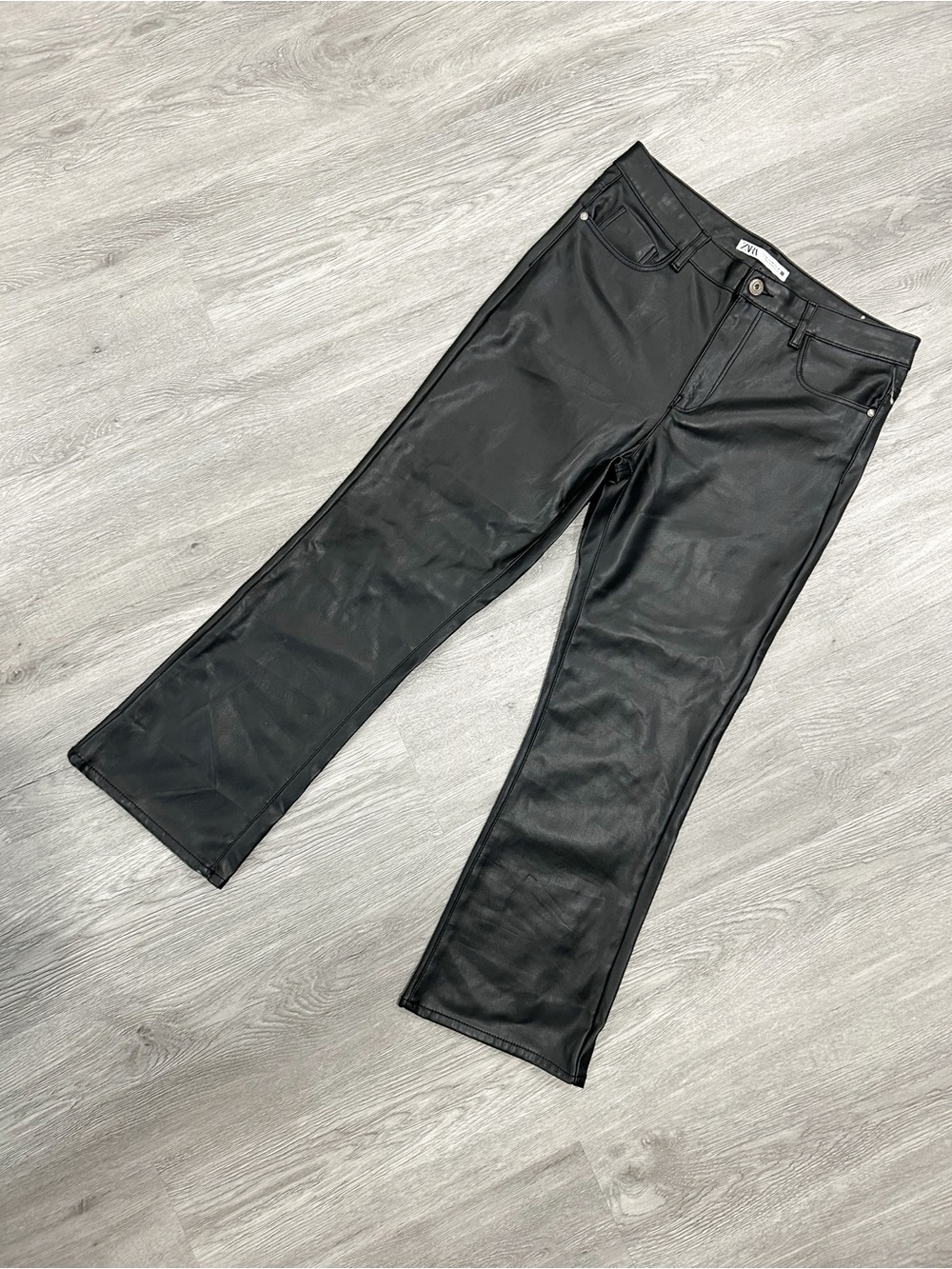 Zara Black Faux Leather Pants with Branded Waistband